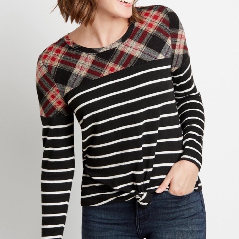 NWT Maurices Plaid striped block cozy top …